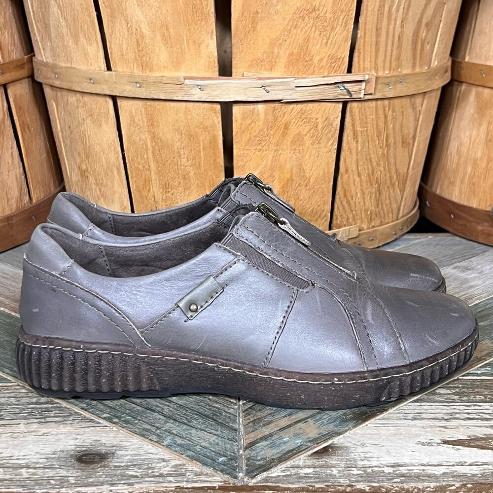 Clarks Magnolia Zip Gray Taupe Leather Casual Comfort Loafers Womens Size 9.5